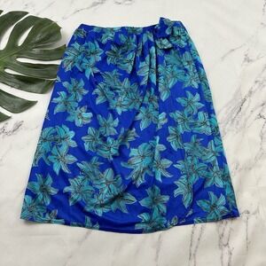 Jantzen Womens Vintage Swim Cover Up Skirt Size L Blue Teal Tropical Floral Wrap
